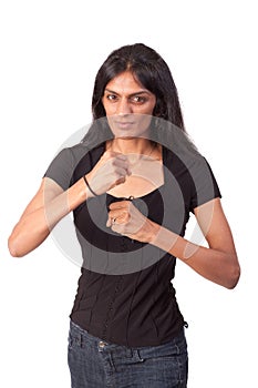 Indian woman with fists at the ready