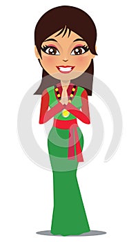 Indian woman from Himachal Pradesh and city of Shimla or state of Sikkim wearing a traditional outfit - Vector