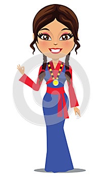 Indian woman from Himachal Pradesh and city of Shimla wearing a traditional outfit from Shimla - Vector