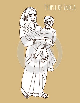 Indian woman holding baby