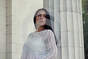 Indian woman with long hair isolated over white