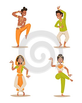 Indian woman man dancing vector isolated dancers silhouette icons people India dance show party movie, cinema cartoon