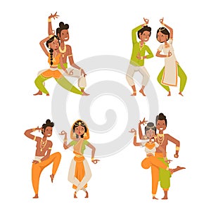 Indian woman man dancing vector isolated dancers silhouette icons people India dance show party movie, cinema cartoon