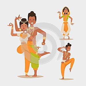 Indian woman man dancing vector isolated dancers silhouette icons people India dance show party movie, cinema cartoon