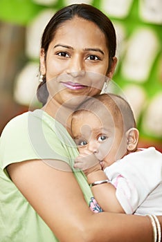 Indian woman mother and child boy