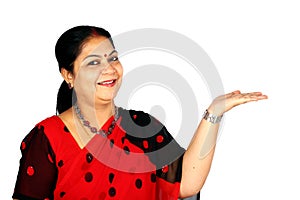 Indian woman presenting. photo