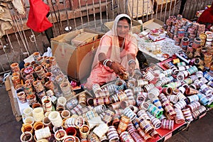 Indian woman selling bangels at Sadar Market, Jodhpur, India
