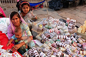 Indian woman selling bangels at Sadar Market, Jodhpur, India