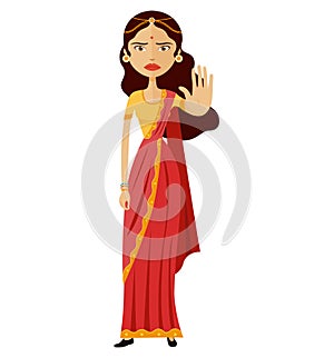 Indian woman showing stop gesture with hand isolated on white background vector