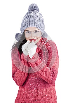 Indian woman with sweater feeling cold