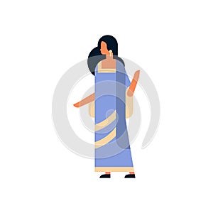 Indian woman wearing national traditional clothes sari hindu female cartoon character full length isolated flat