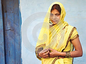 Indian Woman Wearing Traditional Sari Dress