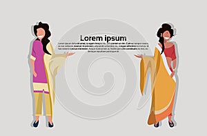 Indian women bindi standing together communication concept woman national traditional clothes female cartoon character photo