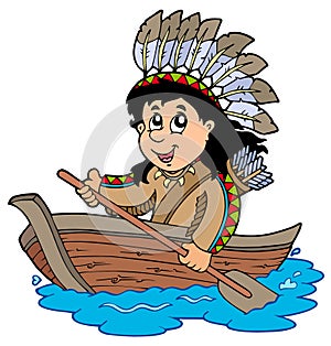 Indian in wooden boat