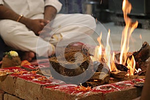 Indian Yajna ritual or Vedic fire ceremony called Pooja is a ritual rite for many cultural events in the Indian tradition