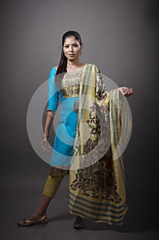 Indian young girl in blue Punjabi traditional dress