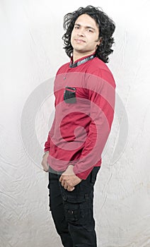 Indian young model wearing red kurta