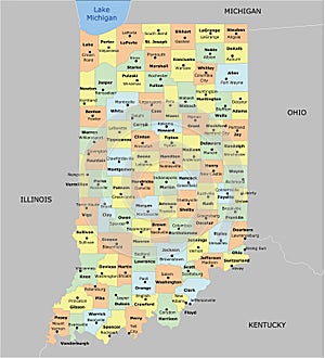 Indiana County Map with 92 counties