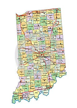 Indiana - detailed editable political map with labeling.