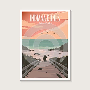 Indiana Dunes National Park poster illustration, beautiful lake beach scenery poster