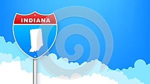 Indiana map on road sign. Welcome to State of Indiana. Vector illustration.
