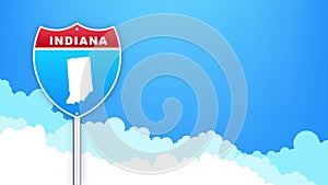 Indiana map on road sign. Welcome to State of Louisiana. Motion graphics.