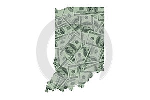 Indiana State Map and United States Money Concept, Hundred Dollar Bills