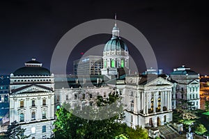 The Indiana Statehouse at night in Indianapolis, Indiana photo