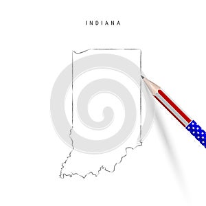 Indiana US state vector map pencil sketch. Indiana outline map with pencil in american flag colors