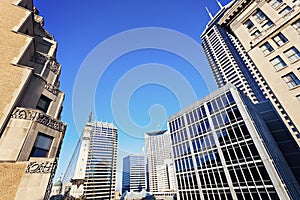 Indianapolis architecture with State Capitol and Soldier and Sailors Monument