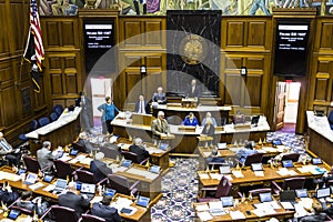 Indianapolis - Circa April 2017: Indiana State House of Representatives in session making arguments for and against a bill I