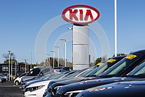 Indianapolis - Circa April 2017: Kia Motors Local Car Dealership. Kia Motors is minority owned by the Hyundai Motor Company II