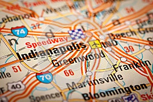 Indianapolis City on a Road Map