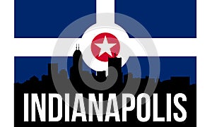 Indianapolis City skyline and landmarks silhouette, black and white design with flag in background, vector illustration