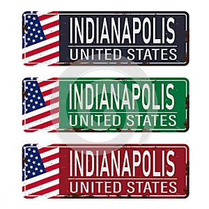 Indianapolis, Indiana, road sign set vector illustration,USA city