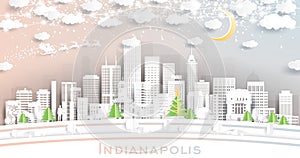 Indianapolis Indiana USA City Skyline in Paper Cut Style with Snowflakes, Moon and Neon Garland