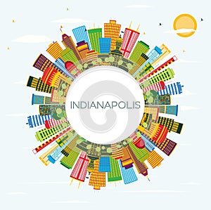 Indianapolis Skyline with Color Buildings, Blue Sky and Copy Spa