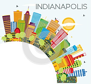 Indianapolis Skyline with Color Buildings, Blue Sky and Copy Spa