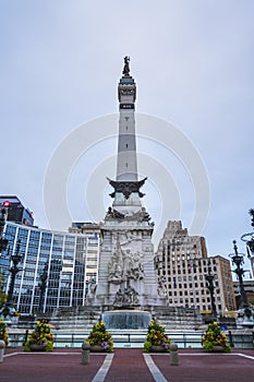 indiannapolis,indiana,usa. -Soldiers and Sailors Monument in traffic circle at twilight.