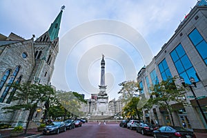 indiannapolis,indiana,usa. -Soldiers and Sailors Monument in traffic circle at twilight.