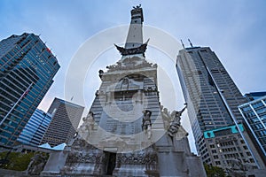 indiannapolis,indiana,usa. -Soldiers and Sailors Monument in traffic circle at twilight.