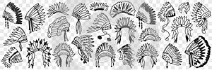 Indians feather headdress doodle set photo