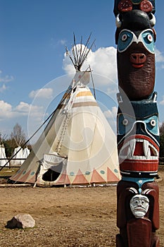 Indians wigwam and totem