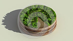 Indicate about 90 percents circle diagram, chart. Eco Infographic elements with trees, leaves, earth and grass.
