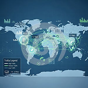 Indicating varying traffic levels connect continents particular