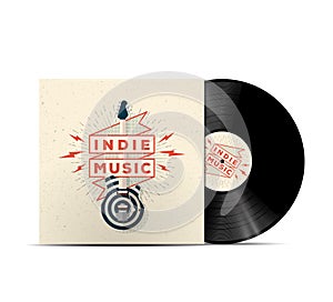 Indie Music Vinyl Disc Cover Mockup. Cover for your music playlist. Realistic vector illustration.