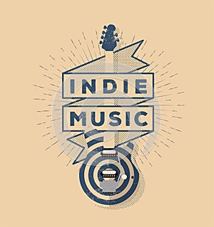 Indie Rock Music Vintage Styled Badge Design. Template for your poster, flyer, banner, design. Vector illustration.