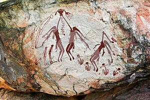 Indigenous aboriginal rock art in Australia`s Kimberley region just out of Kalumburu