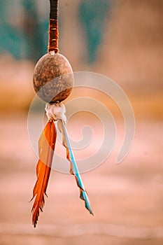 Indigenous seed and feather adornment made by members of an Amazon tribe photo