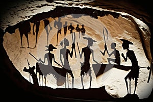 Indigenous Australian cave art depicting tribesmen on their way to the hunt